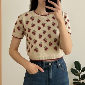 Cider Cream and Red Floral Sweater